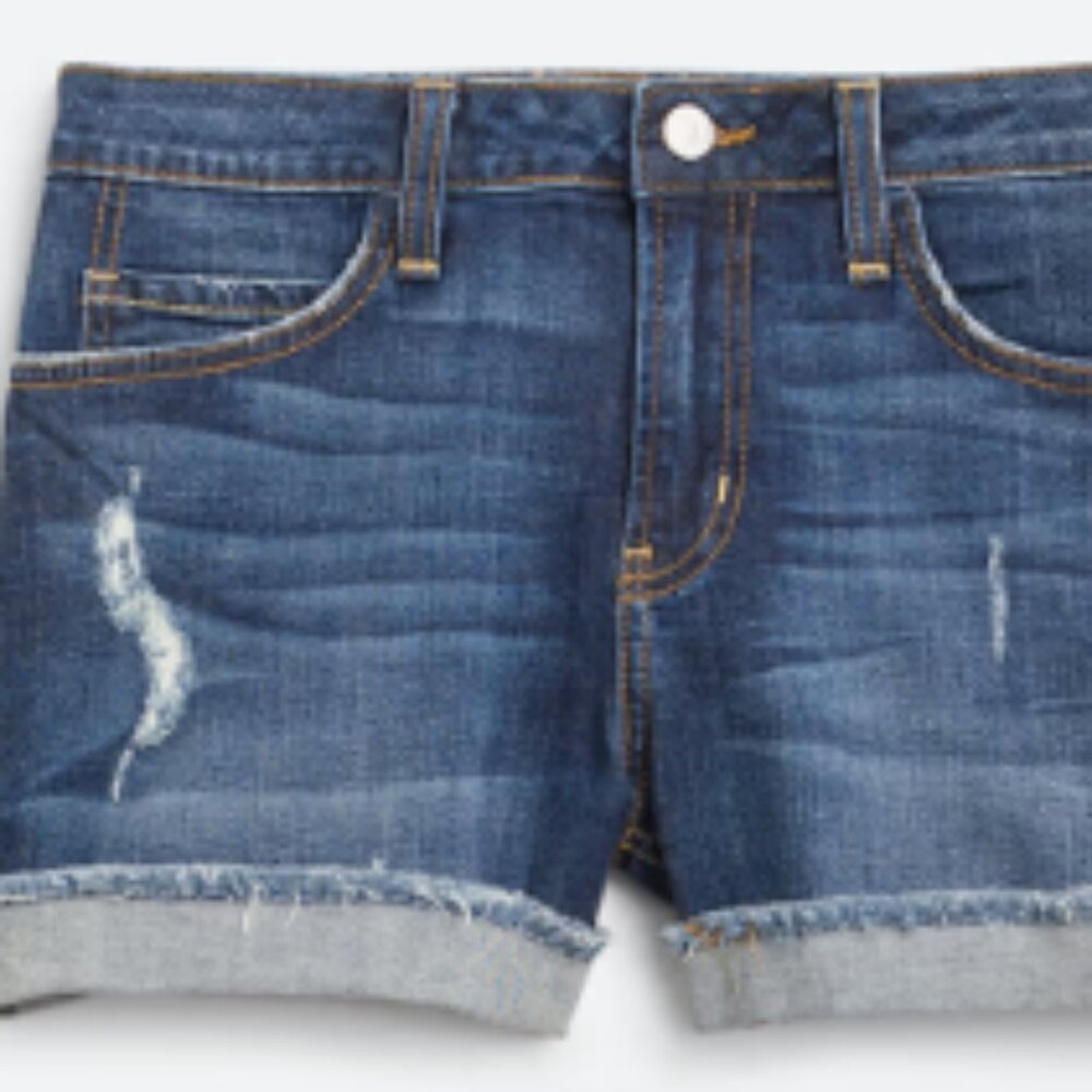 Distressed Cuffed Frayed Hem Denim Short